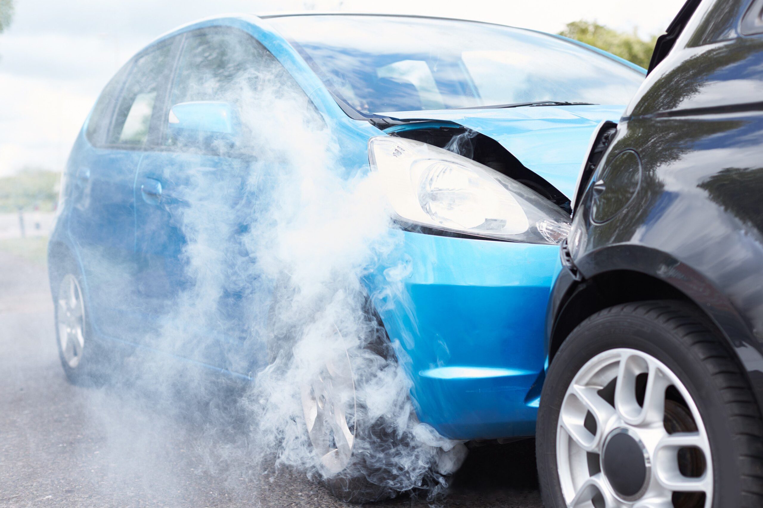 Close Up Of Two Cars Damaged In Road Traffic Accid       Utc Scaled